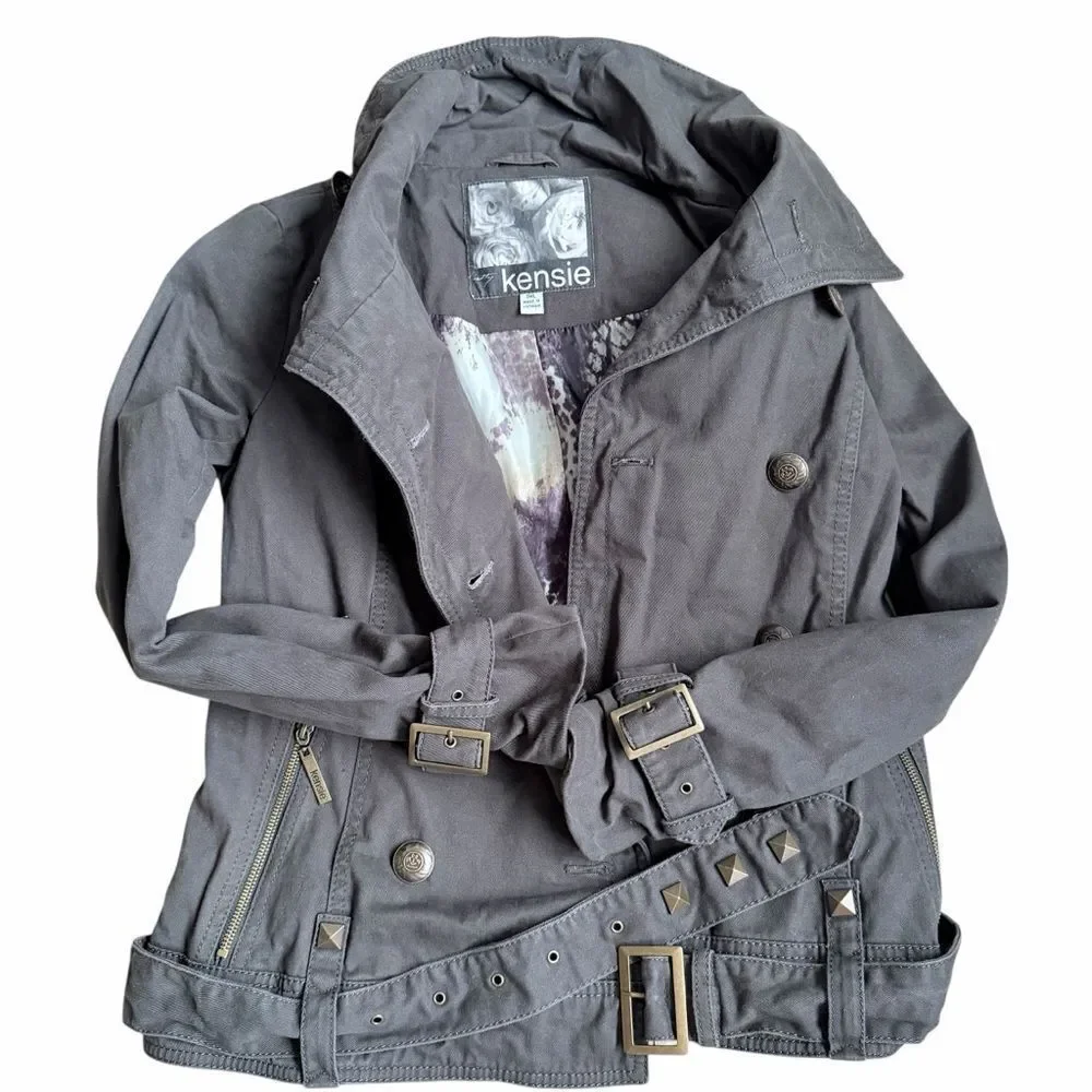 Kensie Dark Gray Double-Breasted Fitted Jacket Size S